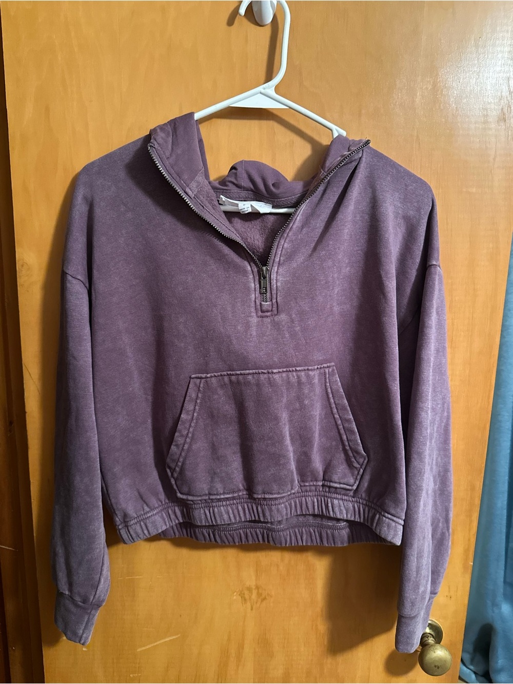Hippie Rose Cropped Half-Zip Hoodie in Faded Plum